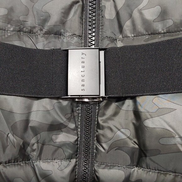 NWT Sanctuary Down Camoflage Belted Camp Puffer Jacket Coat w Hood - Large - Picture 5 of 16